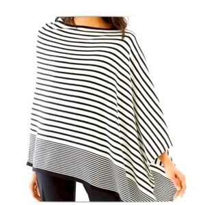 J. JILL Soft Asymmetrical Hem Poncho Cape Black Cream Stripe One Size Fits All